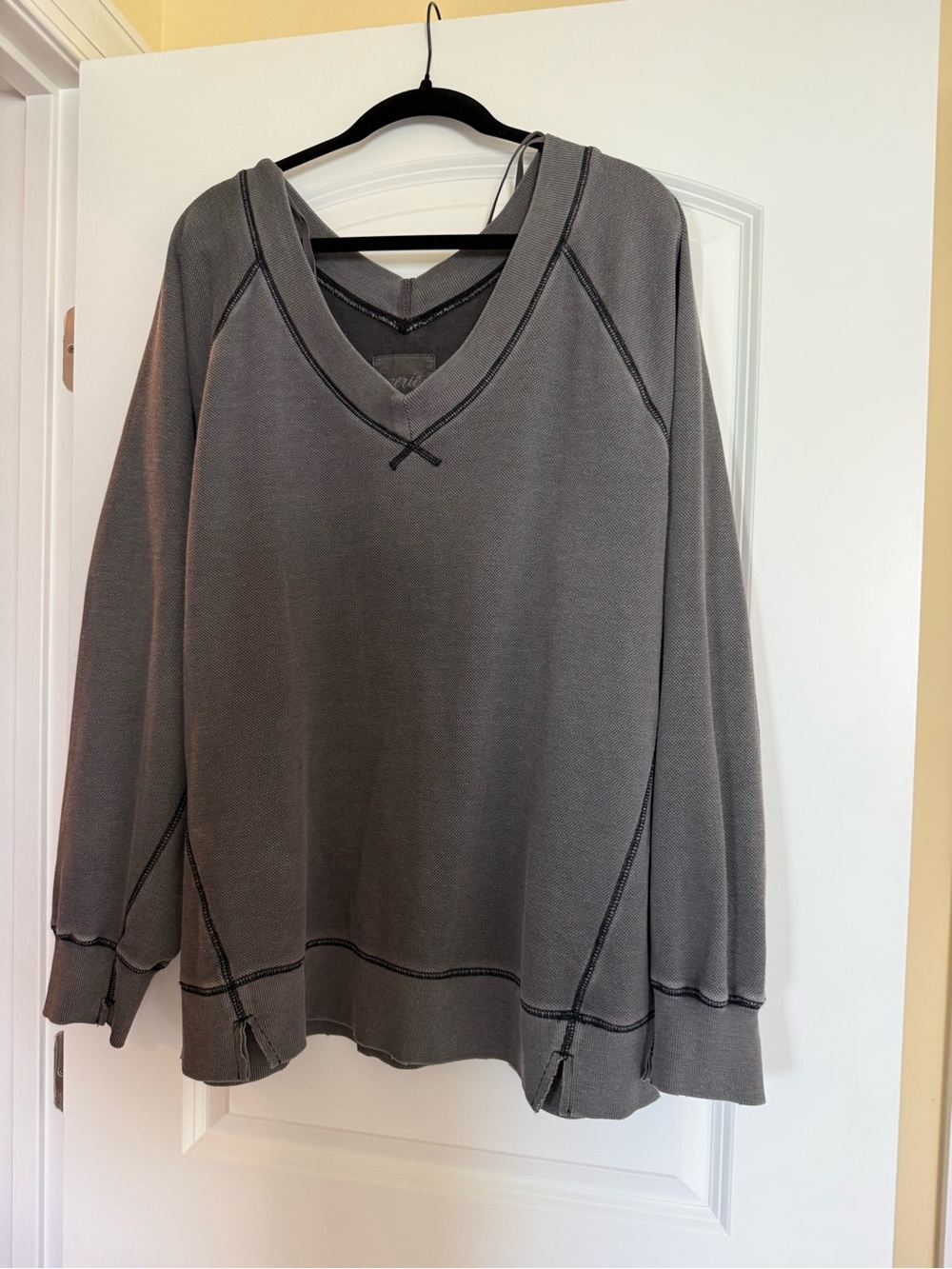 aerie Gray V-Neck Sweater with Contrast Stitch